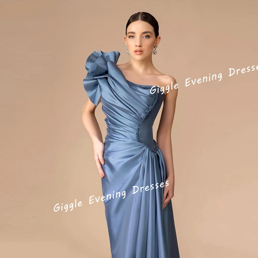 Giggle Luxury One-Shoulder Pleating Evening Dresses Women 2024 Slit New Arab فساتين السهرة Floor-Length Bride Wedding Party Gown