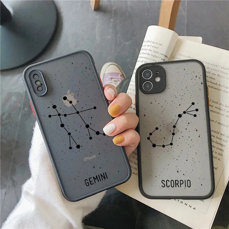 Twelve Constellations Hard Matte Clear Case For iPhone 15 14 Pro Max 13 12 11 XS X XR 7 8 Plus SE2 Shockproof Soft Bumper Cover