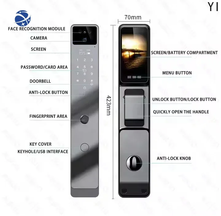 Facial recognition, fingerprint, password, door lock, video intercom monitoring, visual remote home smart door lock