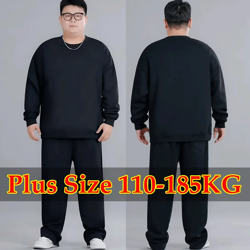 

1/2pcs Streetwear Man Sweatshirts Pants Plus Size Loose Fitness Set Fashion Hoodie Pullover Sweatpants Male Clothing 110-185KG