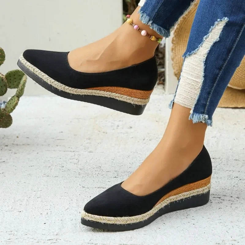 Zapatos de cuña para mujer, calzado informal, Retro, romano, cómodo y versátil, boca baja, Otoño, 2024