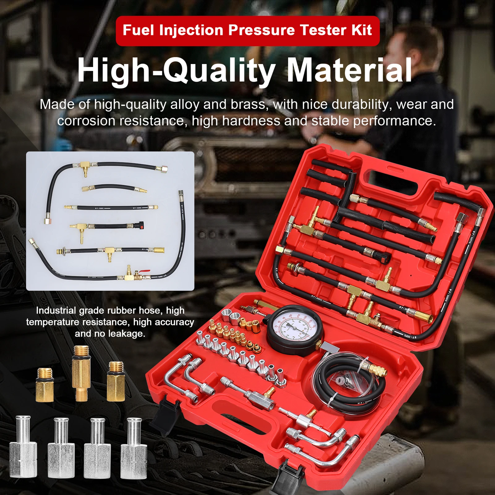 Fuel System Pressure Gauge Fuel Injection Pressure Tester Kit TU443 0-140PSI 0-10Bar Automotive Fuel Pressure Gauge Complete Kit