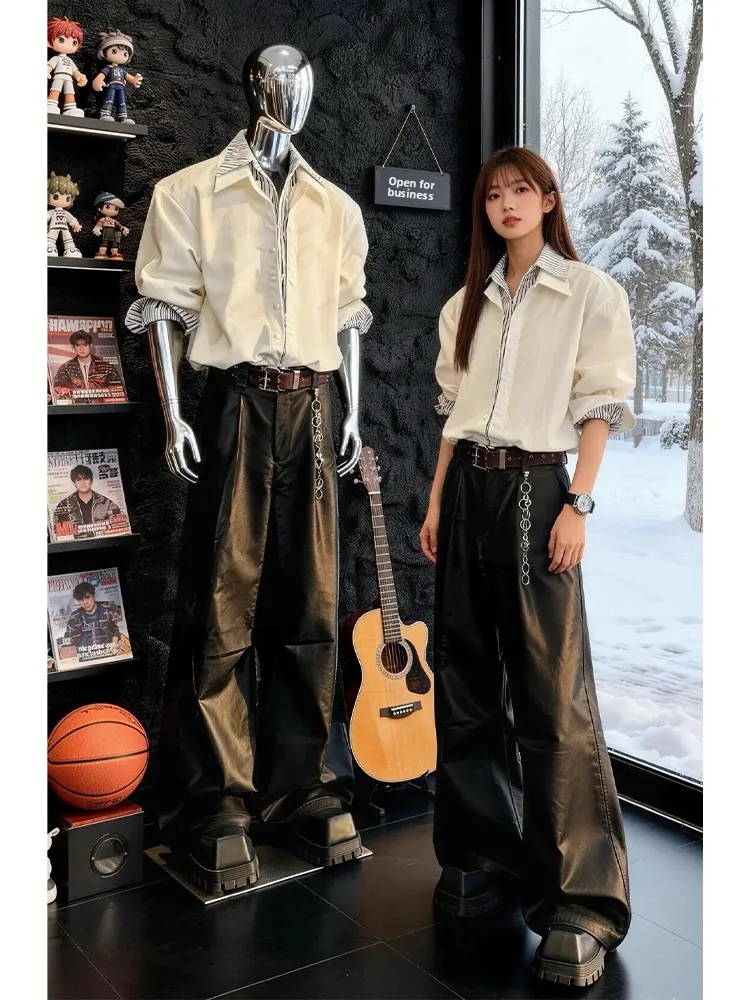 

White Naples Fake Two-Piece Long Sve Striped irt for Men Spring Briti Preppy Design Casual Sle Stand Fit irt