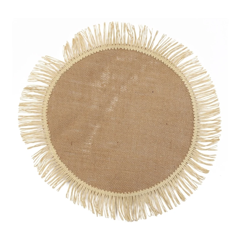 Round Tassel Placemats Kitchen Jute Table Mats Insulated Placemat Non-Slip Dining Table Mats Washable Place Mats