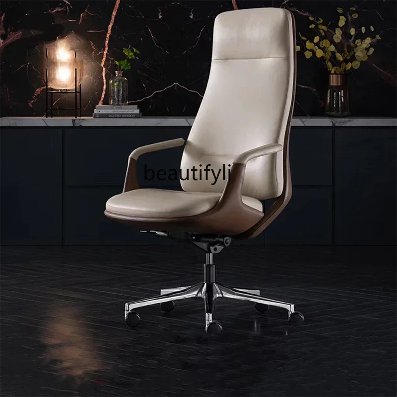 Executive Chair Genuine Leather Executive  Light Luxury Office Chair Lifting Reclining Swivel Leather Art Desk Chair