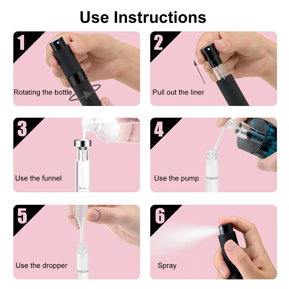 Perfume Atomizer 8ml Spray Bottle for Travel Portable Refillable Liquid Perfume Bottle Cosmetic Container Mini Spray Bottle