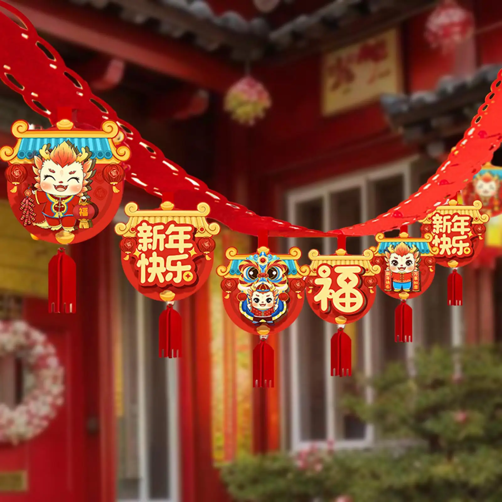Chinese New Year Dragon Felt Garland Pendant Ceiling Decoration for Window Door Spring Festival Party Ornament Home