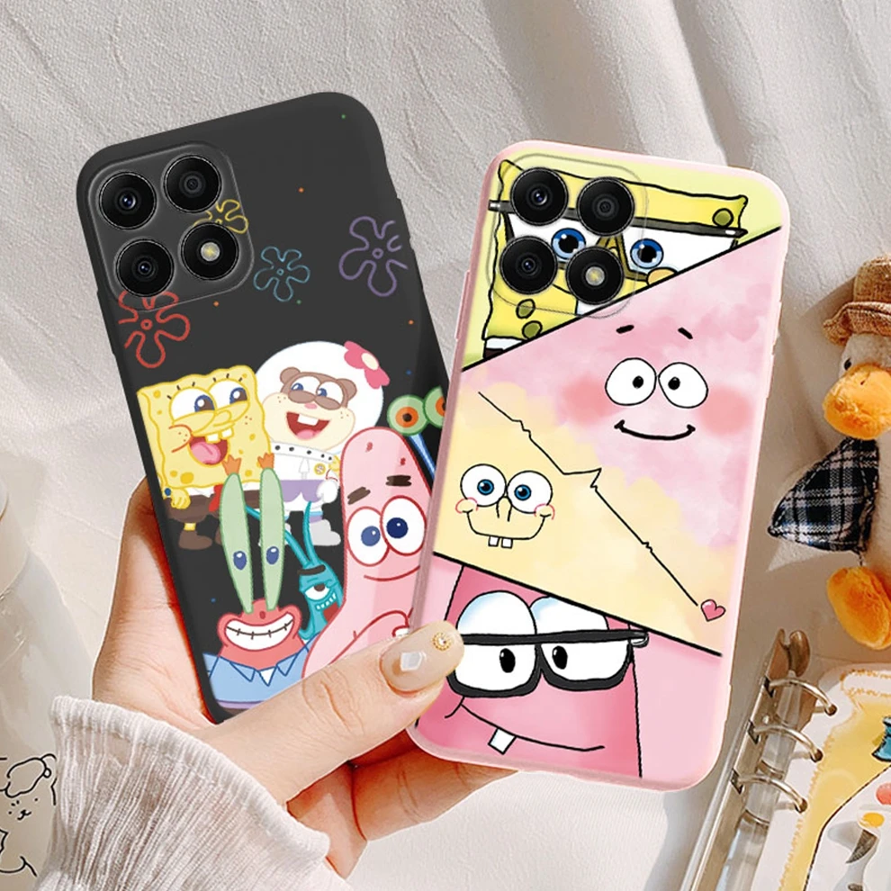 Funny Cartoon SpongeBob SquarePants Phone Case for Huawei Honor X8b Patrick Star Squidward Tentacles Silicone Shell Back Cover