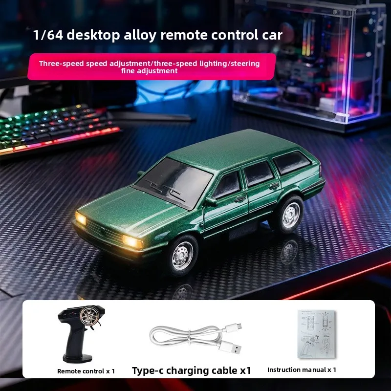 1:64 Mini Alloy Remote Control Car with Lights, Retro Design, Rechargeable RC Racing Vehicle for Kids Ideal Birthday Gift