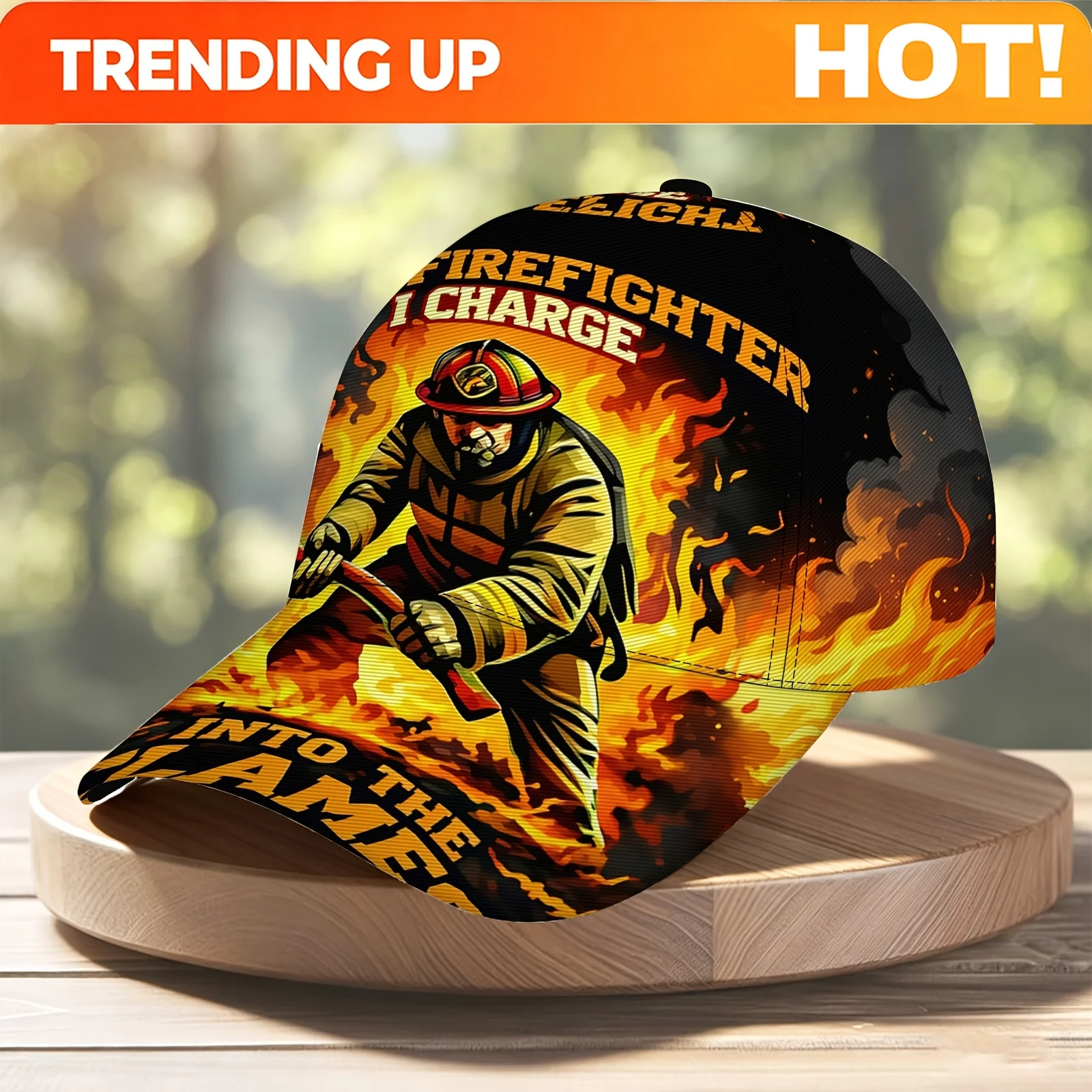 Customization Firefighter Flame Slogan Print Baseball Cap Duckbill Cap Sturdy Fabric Unisex Hat For Fire Service Daily Outfit