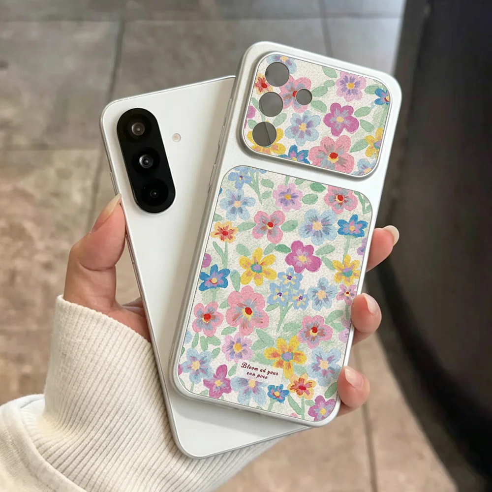 Colorful Floral Leather Phone Case For Samsung S26 Ultra S25 A27 A57 A36 A56 A37 A26 A17 A07 A16 With Lanyard Large Window Cover view 5