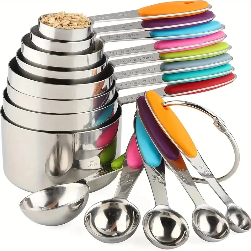 

13pcs, Measuring Cups And Spoons, Including 8pcs Stainless Steel Measuring Cups And 5pcs Spoons, For Dry And Liquid Ingredient,