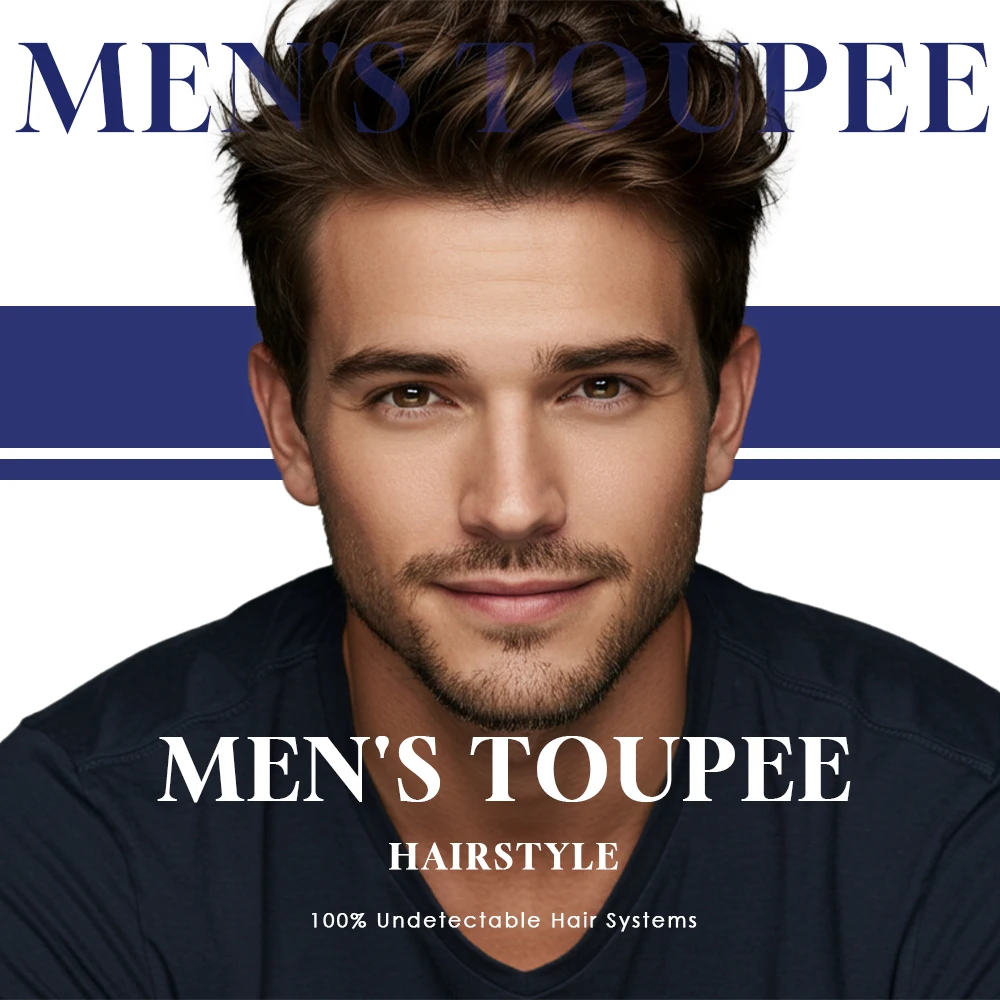 Australia Men Toupee Capillary Prothesis Hair Piece For Men Hair Replacement System Men's Wig Lace and PU Breathable Toupee