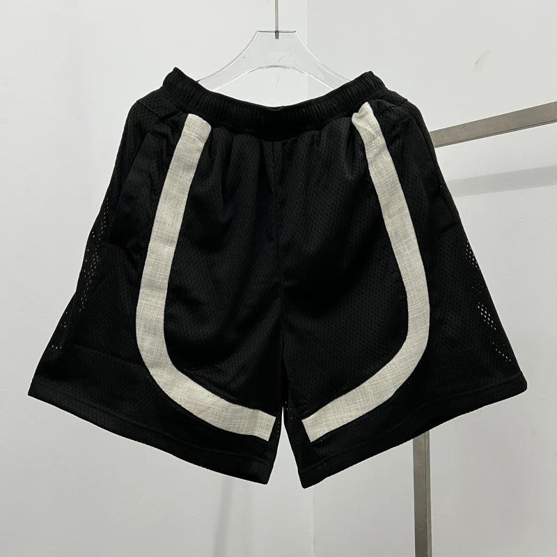 

American High Street Summer Basketball Style Shorts Double Layer Mesh Splicing Loose Wide Leg Five Parts Men's Sports Pants