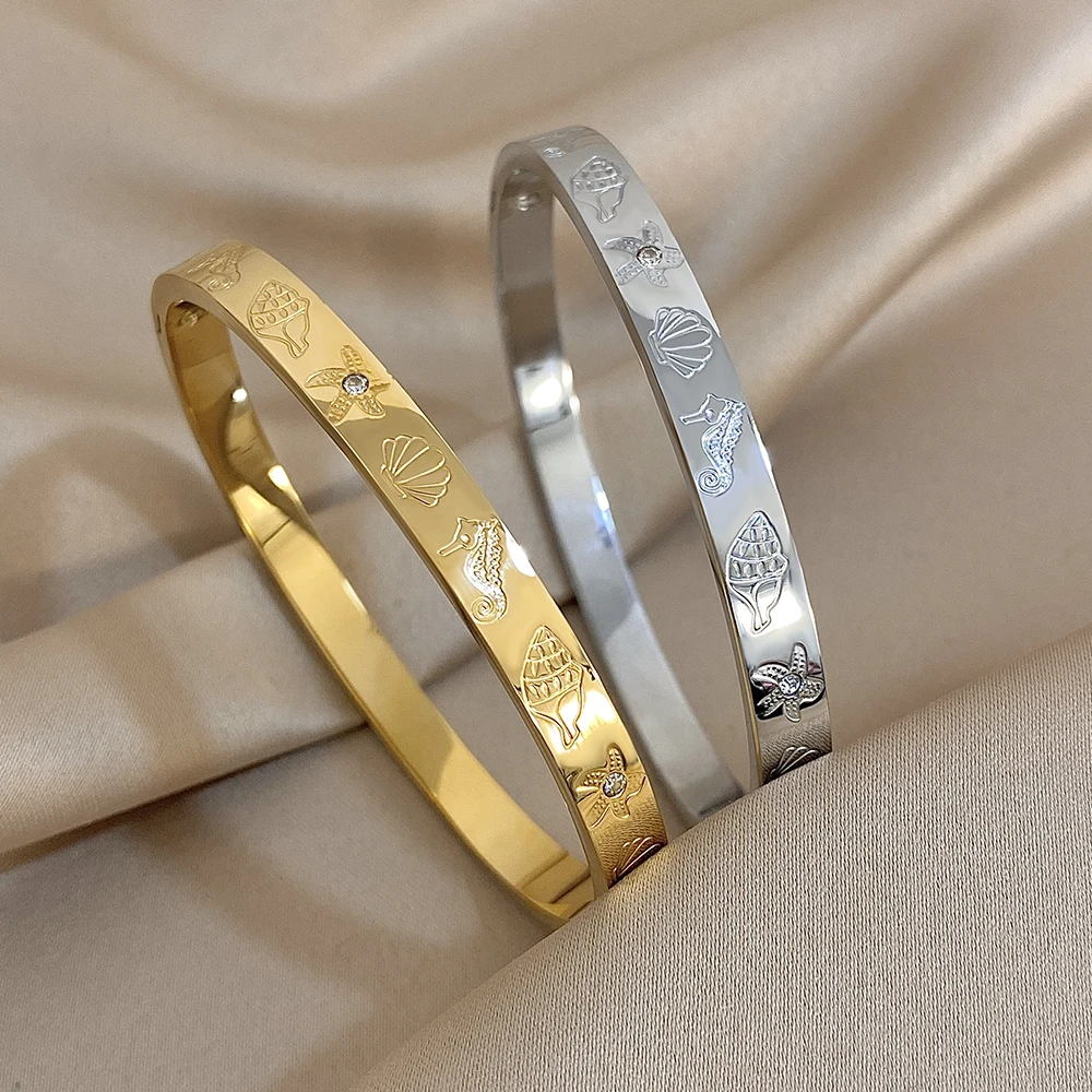 Greatera Carve Ocean Wind Series Künstlerische Armbänder für Damen, klassische Muschel, Seestern, Muschel, Cartoon-Muster, Armreif, Party-Schmuck