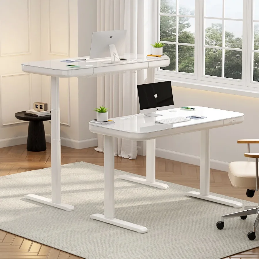 Meja lipat baru, untuk rumah, ruang belajar, kaca tempered, kaki logam