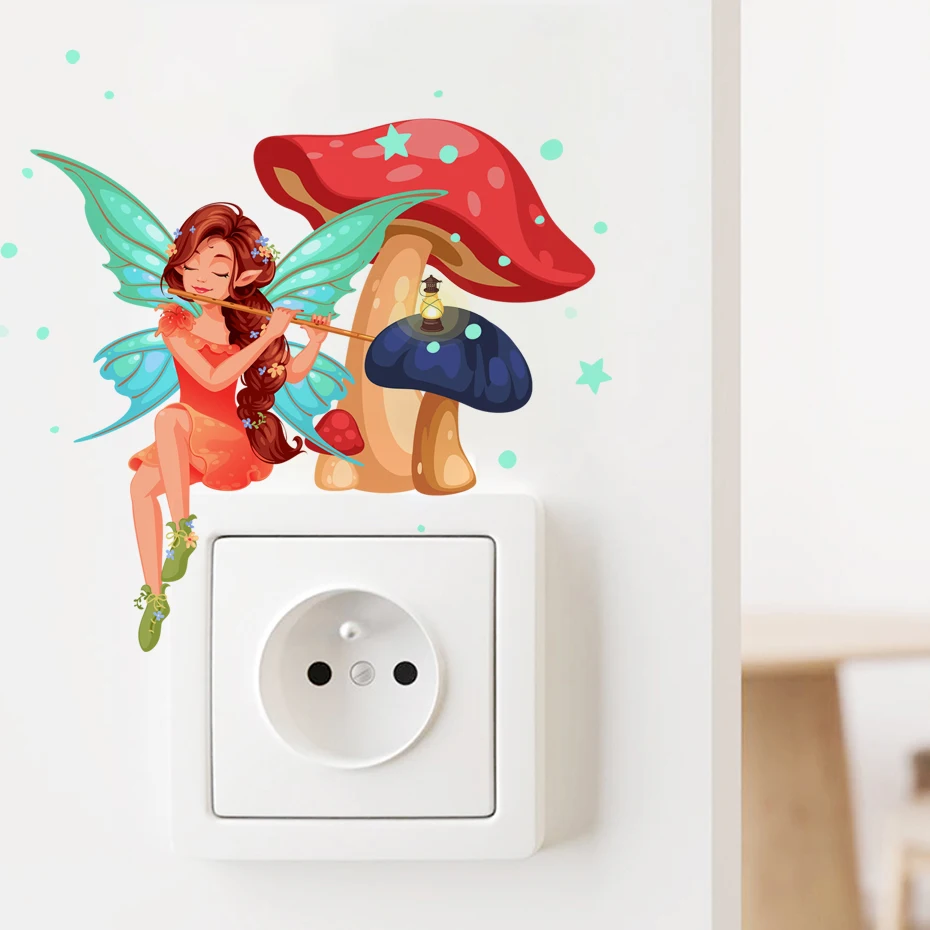 

Switch Stickers for Kids Room Cartoon Fairy Mushroom Wall Decals Nursery Power Socket Stickers Baby Room Decor