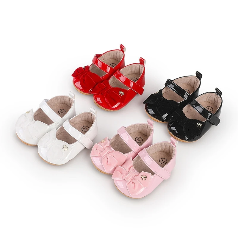 Zapatos de princesa para bebés y niñas, zapatos antideslizantes con lazo de cuero PU suave, primeros pasos