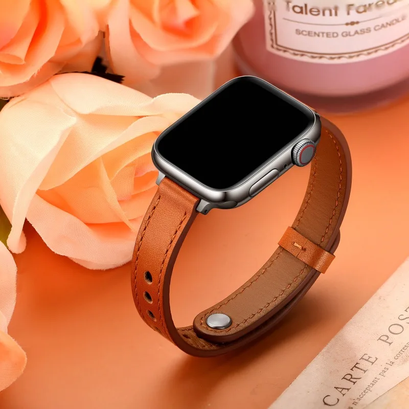 Classic Slim Leather Strap for Apple Watch Band 46mm 42 45 41 44 40 49 38mm Women Bracelet iWatch Series 12 11 10 9 8 7 6 5 4 SE