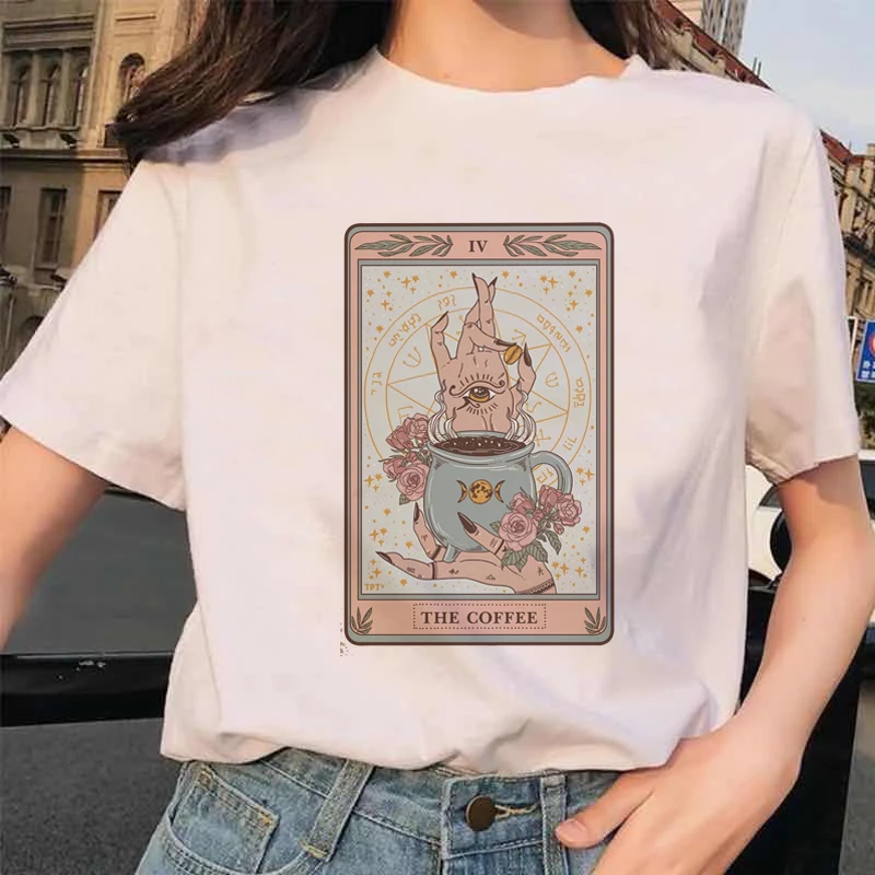 Women\'s Tarot Card Flower Funny Time Ladies Cartoon Fashion Short Sleeve Summer Printed T-Shirt Women\'s T-Shirt Top Pattern .