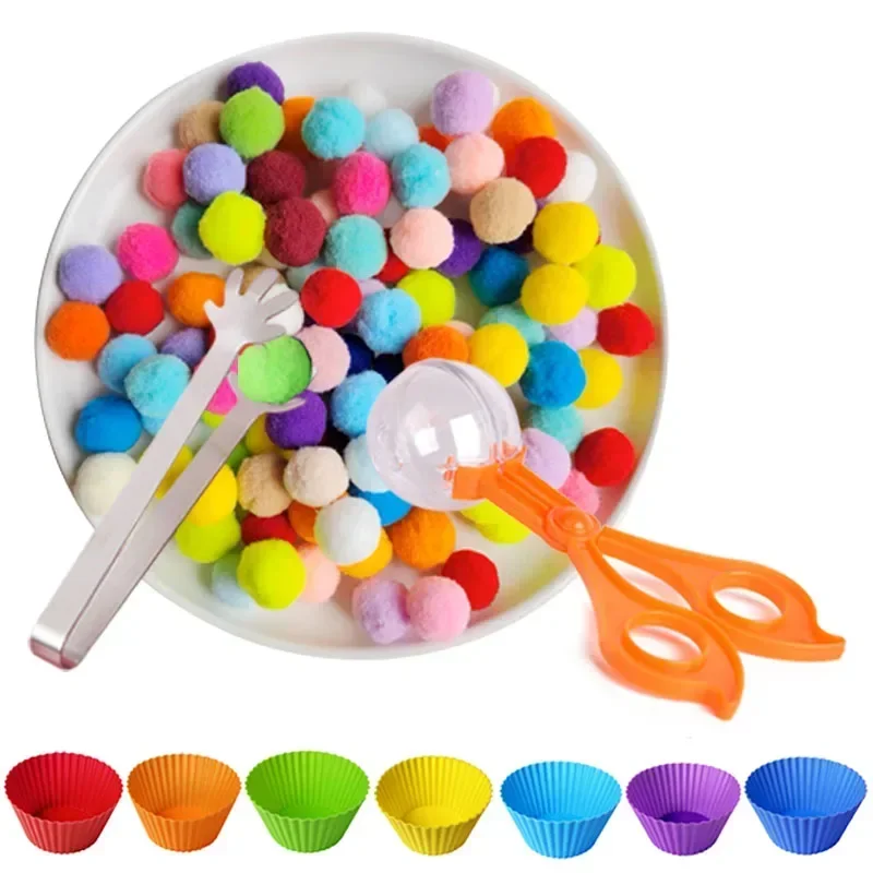 Children's Fine Motor Skill Matching Montessori Early Education Toy Game Learning Counting Toy Colorful Plush Ball Sorting Games