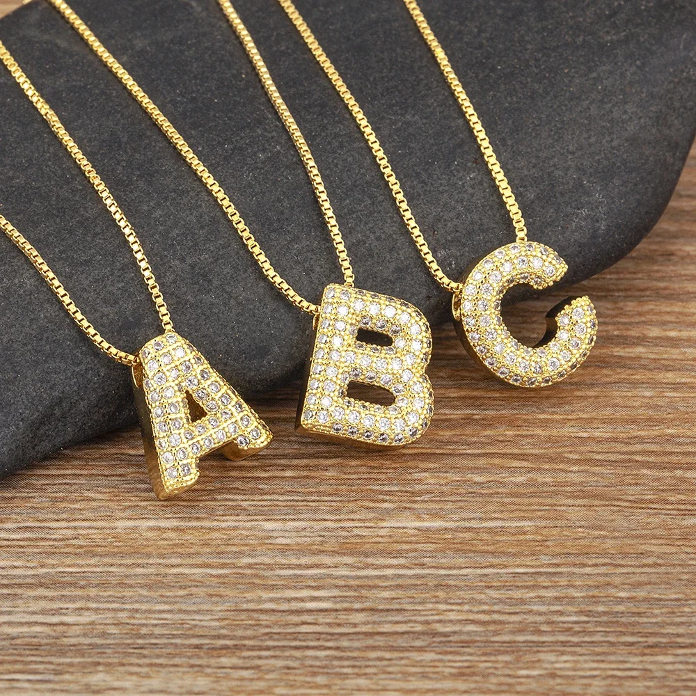 Nidin Classic New Trendy Initials English Alphabet 26 A-Z Letter Pendant Gold Plating Family Name Capital Necklace for Women