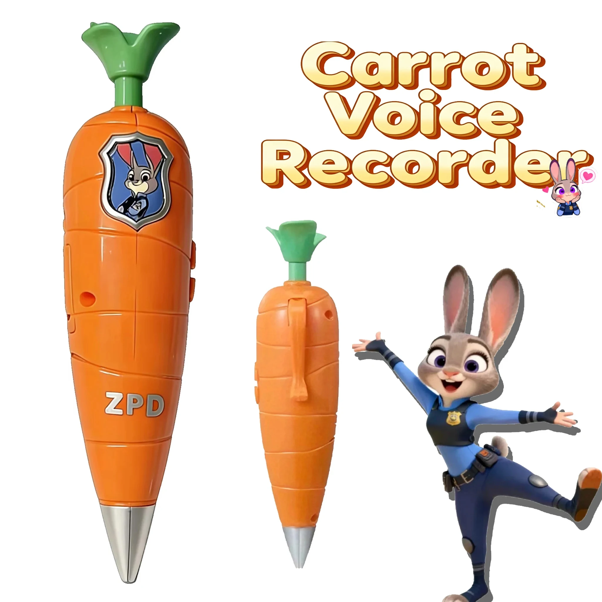 Zootopia 2 Carrot Recorderpen |   Judy & Nick Style voor kinderen |   60's Mini Recorder |   2-in-1 gelpen voor kantoorbenodigdheden - afbeelding 2