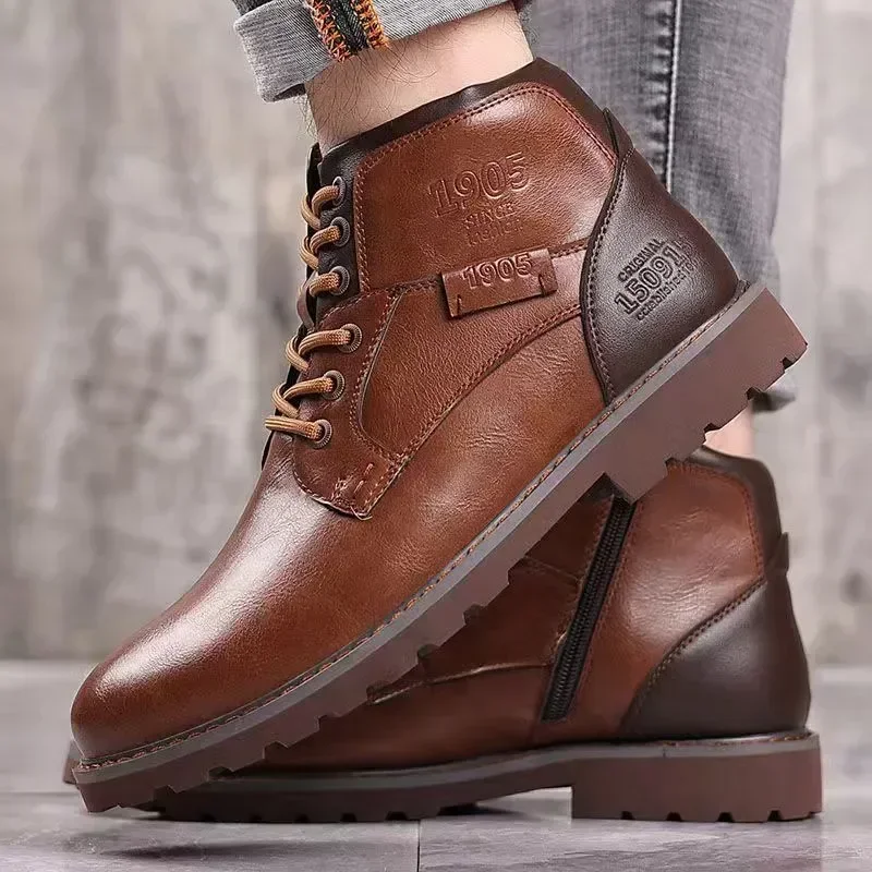 Botas masculinas feitas à mão outono inverno botas masculinas ao ar livre vintage botas marrons tornozelo botas de trabalho carne tendão inferior