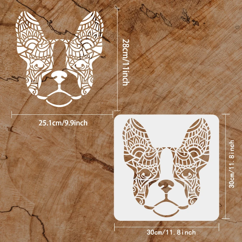 1pc Dog Painting Stencil 11.8x11.8inch Reusable Stencil Boston Terrier Template Dog Head Stencil Washable Drawing Template