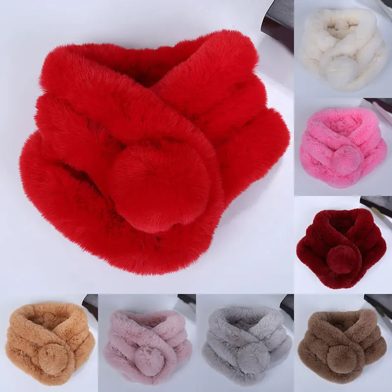 Women Winter Warm Thicken Scarfs Faux Fur Plush Cross Collar Scarf Shawl Warm Soft Thicken Snood Scarves Women'S Scarf Wholesale