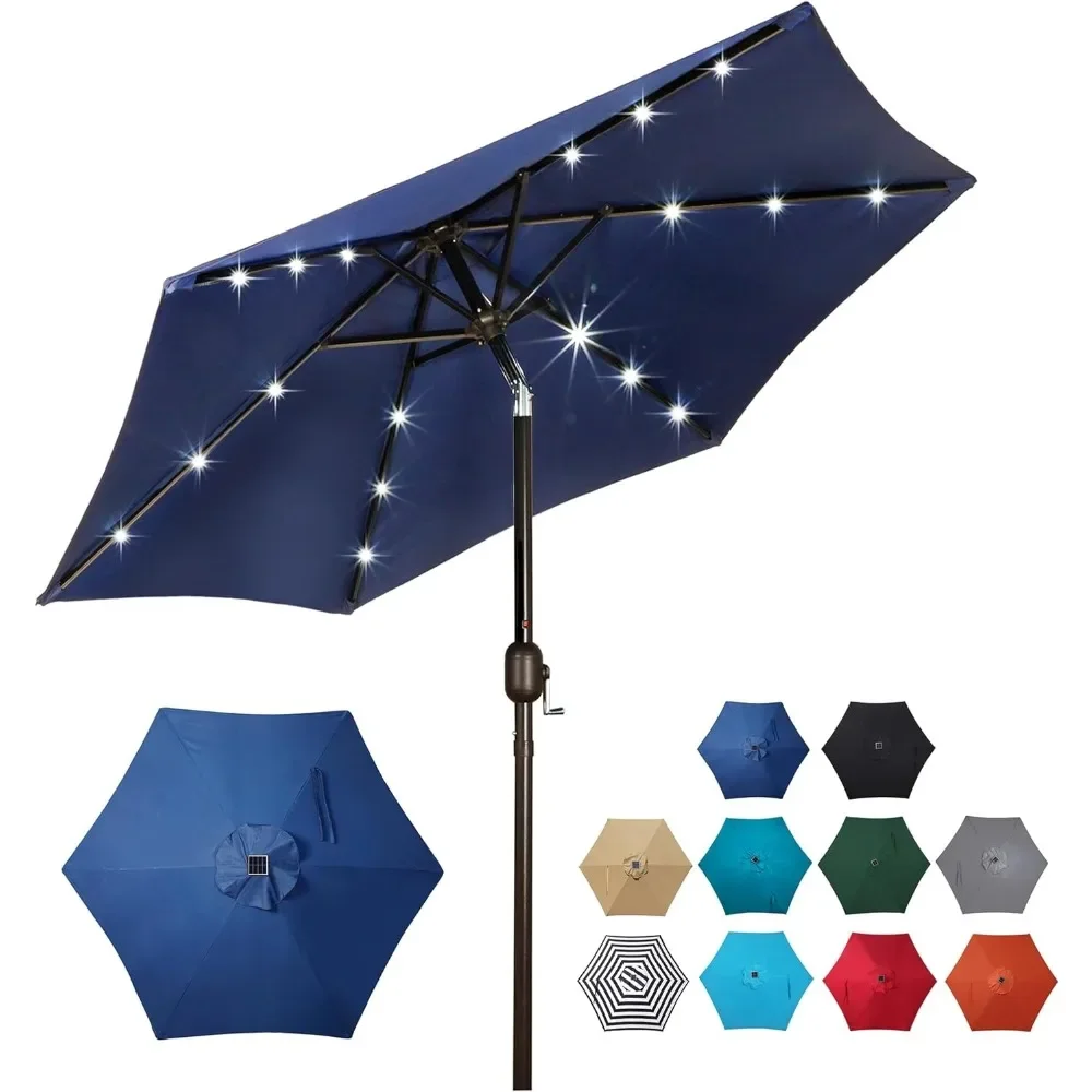 7.5 ft Solar Umbrella, 18 LED Lighted Patio Umbrella, Table Market Umbrella