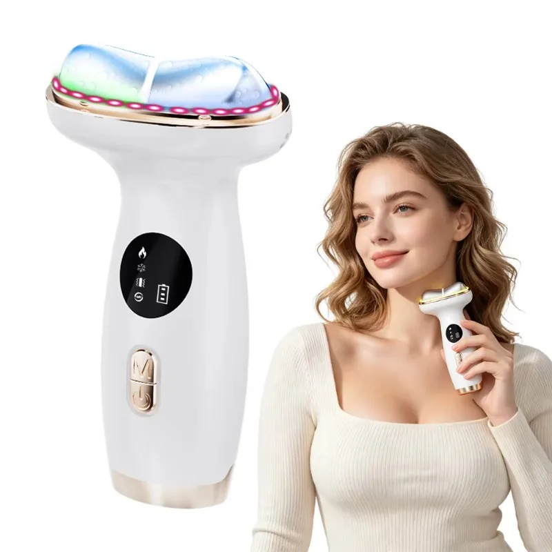 Multifunctional EMS Microcurrent Face Neck Massager Hot Cold Therapy LED Facial Lifting Scraping Beauty Tool