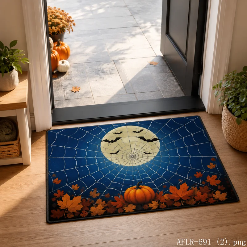 VIKAMA Autumn Halloween Door Mat Soft Fuzzy Entrance Welcome Mat Anti Slip Bathroom Decor