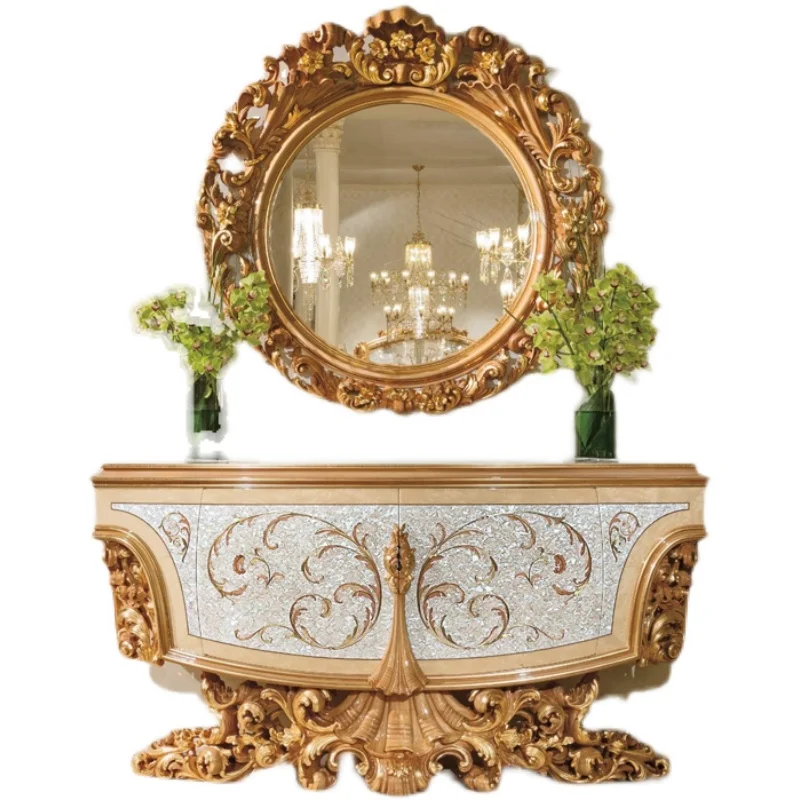 

Luxury high quality best-selling gold Italian console style mirror finish corridor gold console table living room furniture