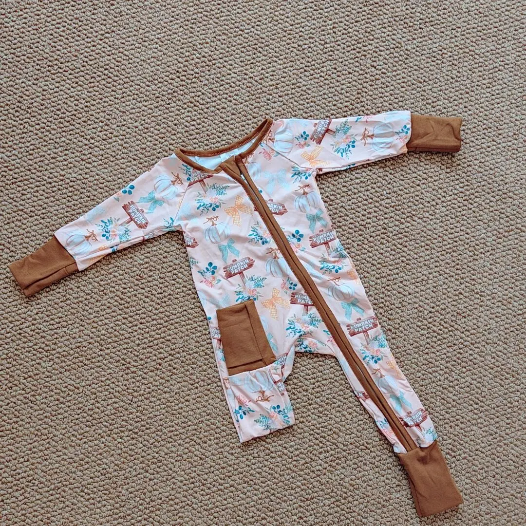 

8.25 Baby Winter Rompers Baby Boys Fall Pumpkins Bows Fall Zipper Footie Rompers