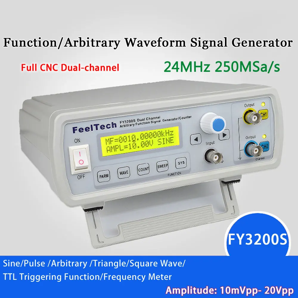 Digital DDS Function Signal Source Generator Arbitrary Waveform/Pulse Frequency Meter Dual-channel12Bit 250MSa/s Sine Wave 24MHz