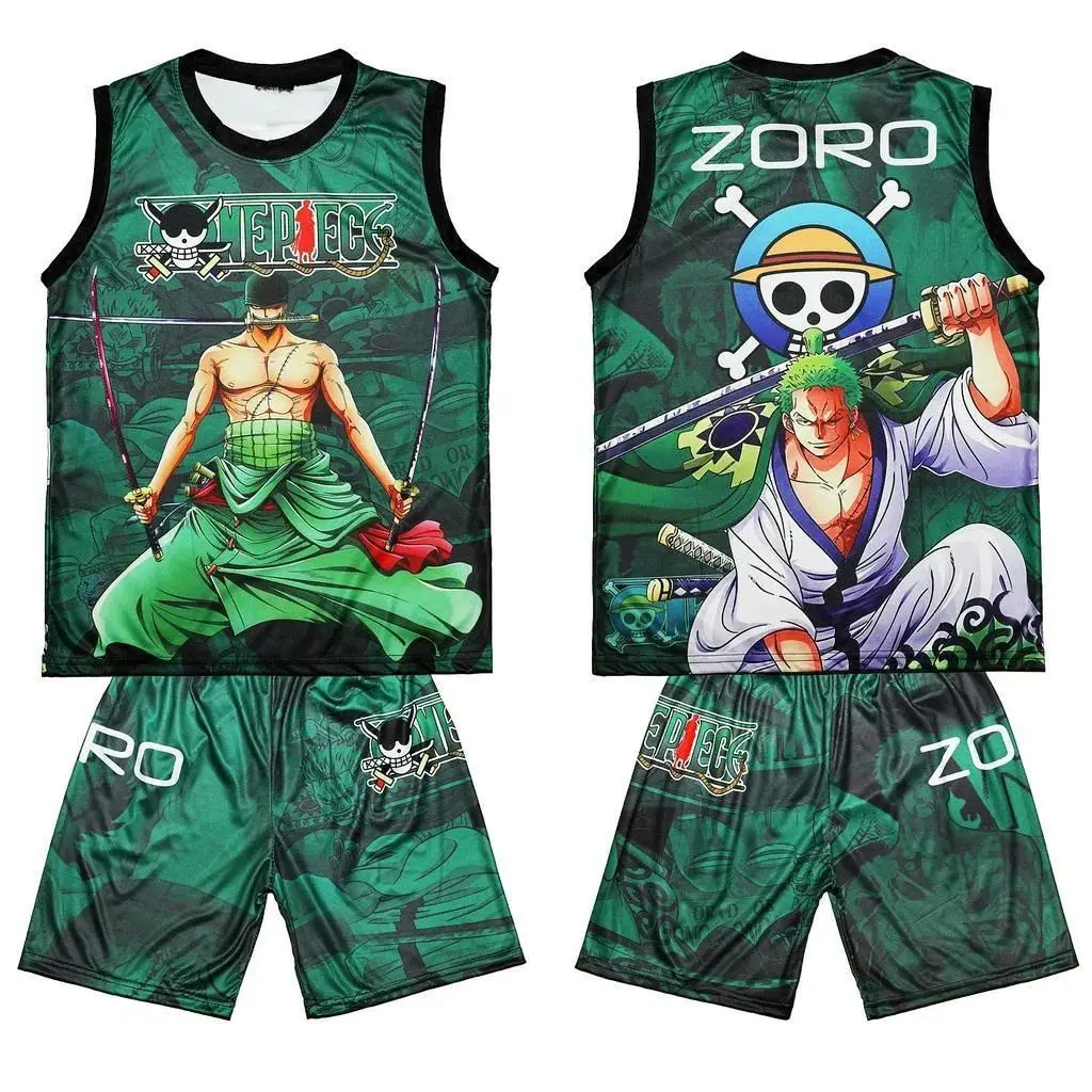 Ensemble Maillot et Short de Basketball pour Enfants 2026 – Édition Spéciale Zoro One Piece Anime – 