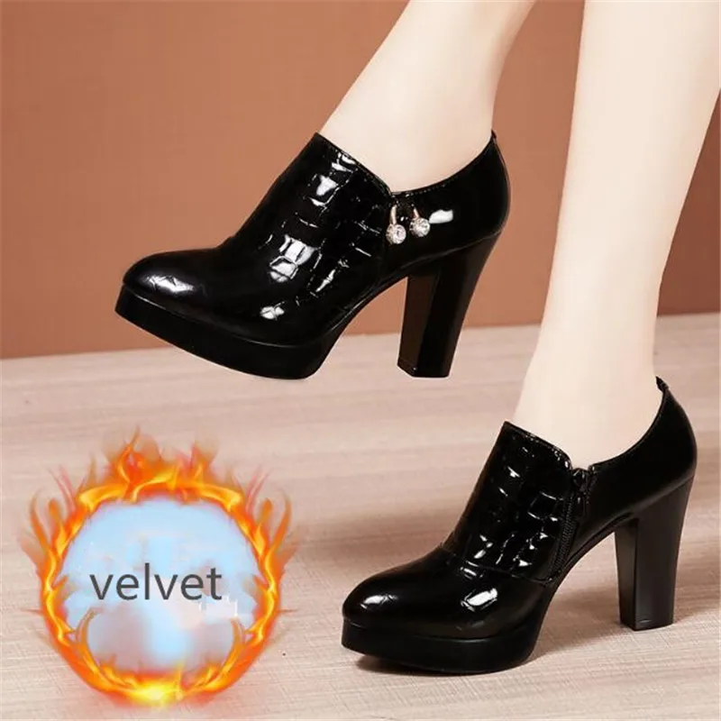 2023 New Deep Mouth Women Platform Pumps Patent Leather Women Shoes High Heels Shoes Ladies Office Shoes Boots Plus Size 32-43