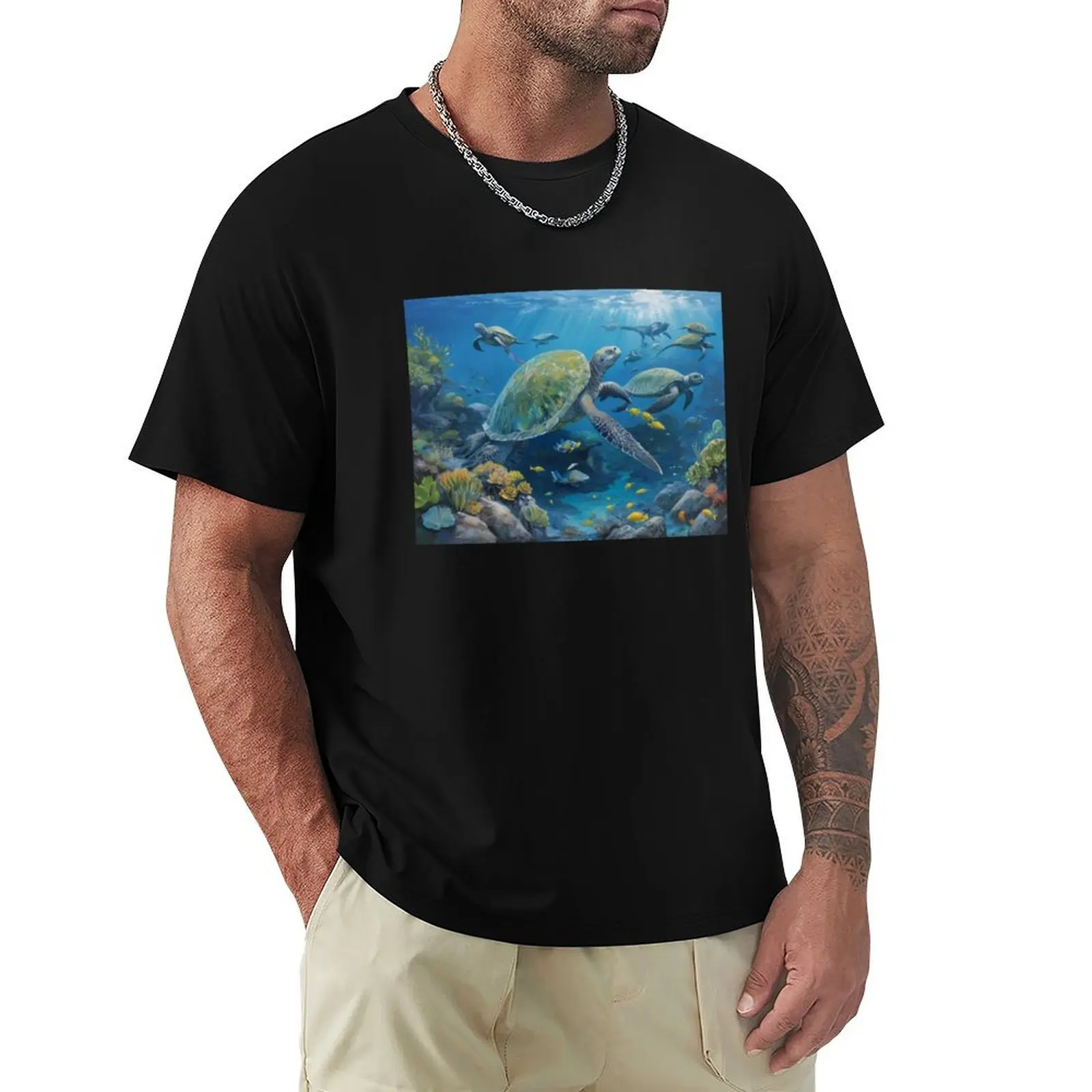 

Sea Turtles in Ocean Life T-Shirt Casual Breathable Short Sleeve Top