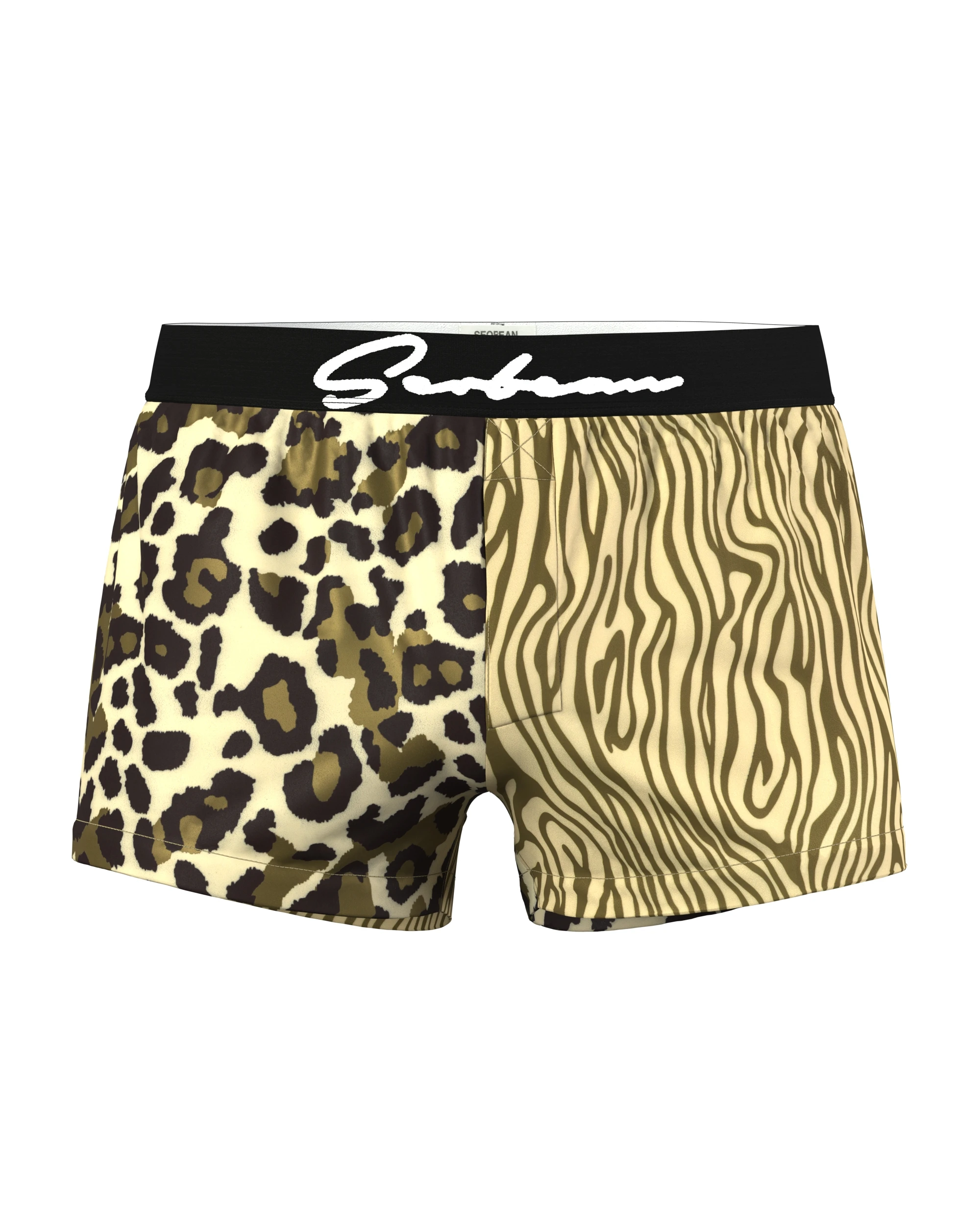 Men's flat shorts, casual home pants, leopard print, sexy youth, fashionable sports, four cornered underwear, sleep pants
