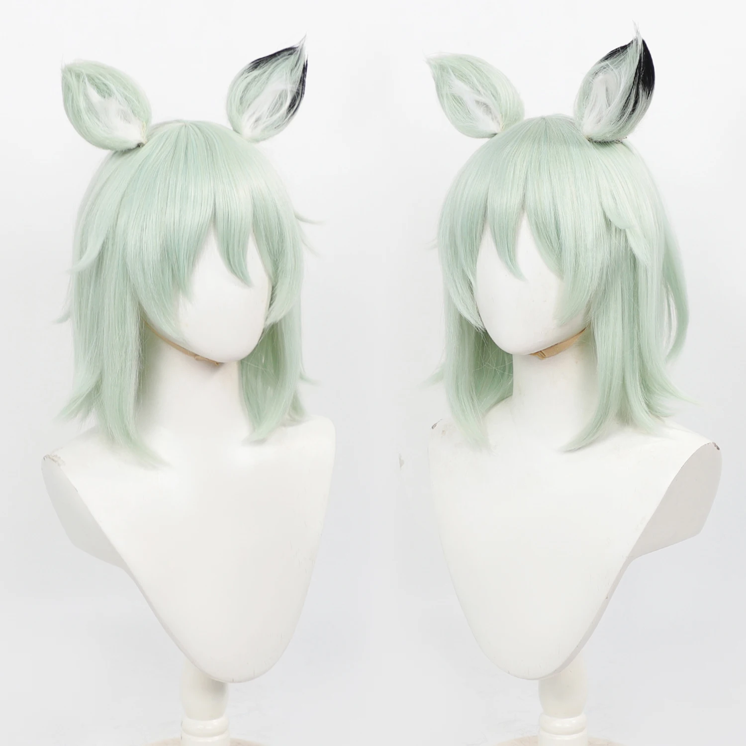Chainsmoker Cat Cosplay Wig Mint Green Short Synthetic Wig With Detachable Cat Ears For Anime Cos Party