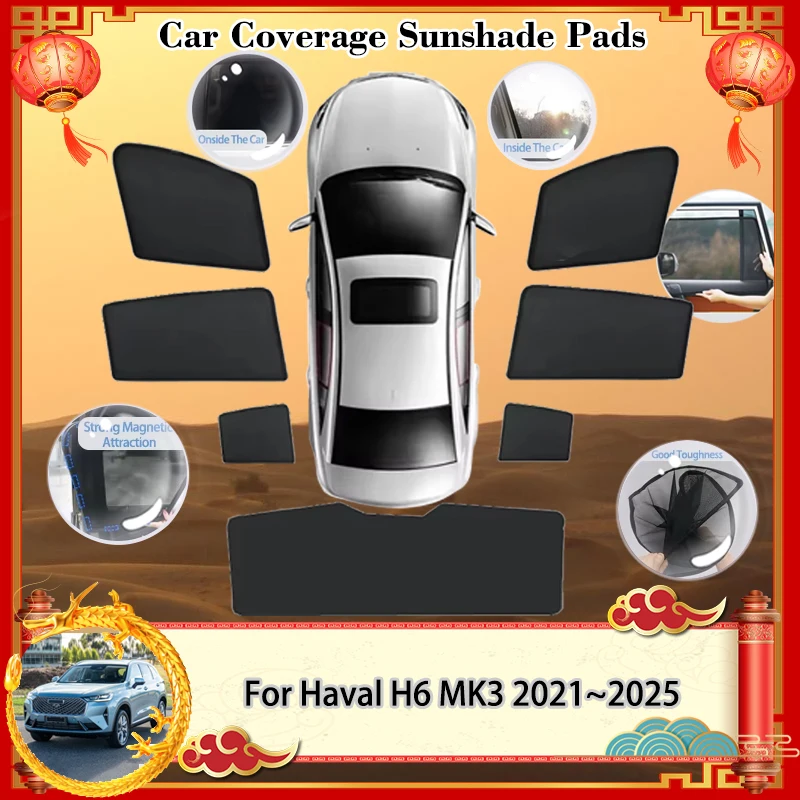 

For Haval H6 MK3 3th 3Gen 5-door SUV 2021~2025 2022 2023 2024 Sunshade Visor Magnetic Sunshade blocking Curtain Privacy Shading