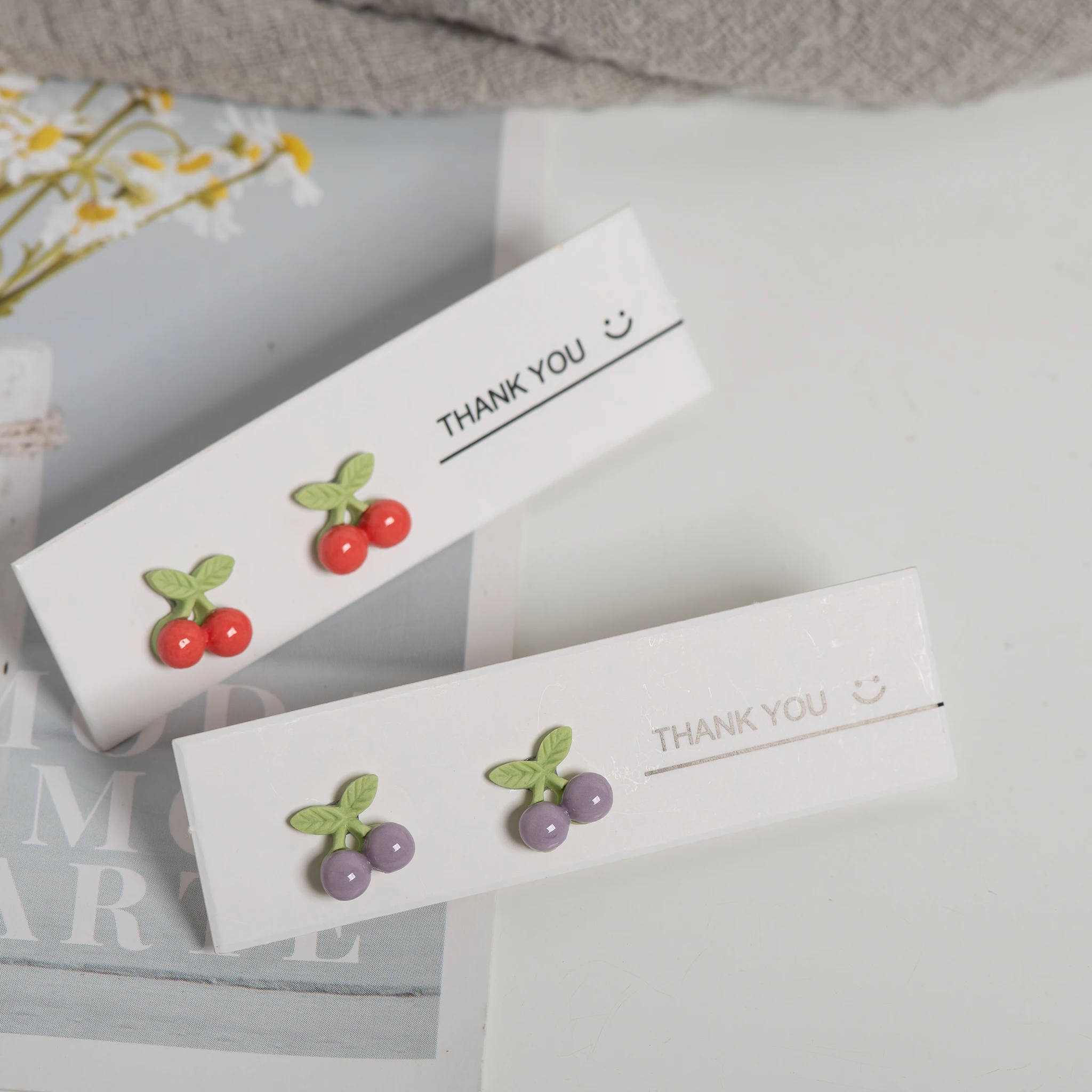 Handmade Cherry Ceramic Stud Earrings for Women Cute Fruit Earrings Minimalist Handmade Jewelry Accessories 1 Pair S00117