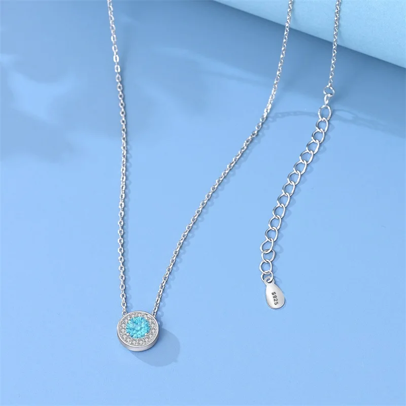 

Hot Sales 925 Sterling Silver Blue Bubble Zircon Necklace Classic Popular Chain For Women Birthday Graduation Jewelry Gifts