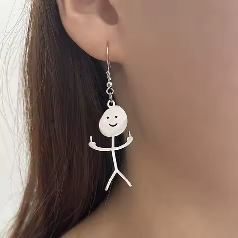 Funny Doodle Earrings For Women Punk Hip Hop Metal Finger Hand Gesture Character Earring Wedding Party Jewelry