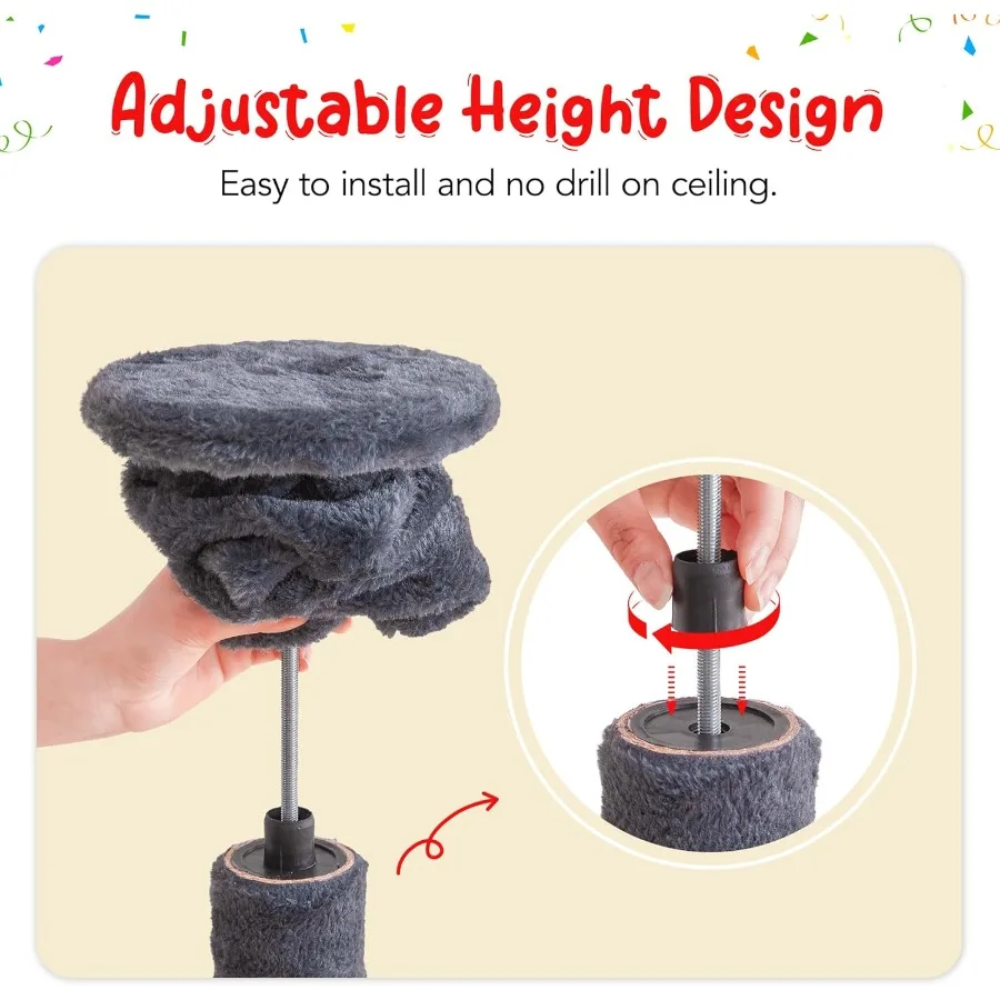 Albero per gatti dal pavimento al soffitto Torre per gatti Altezza regolabile 92-102 pollici 234-258 cm Albero da arrampicata per gatti a 7 livelli con piattaforme amaca