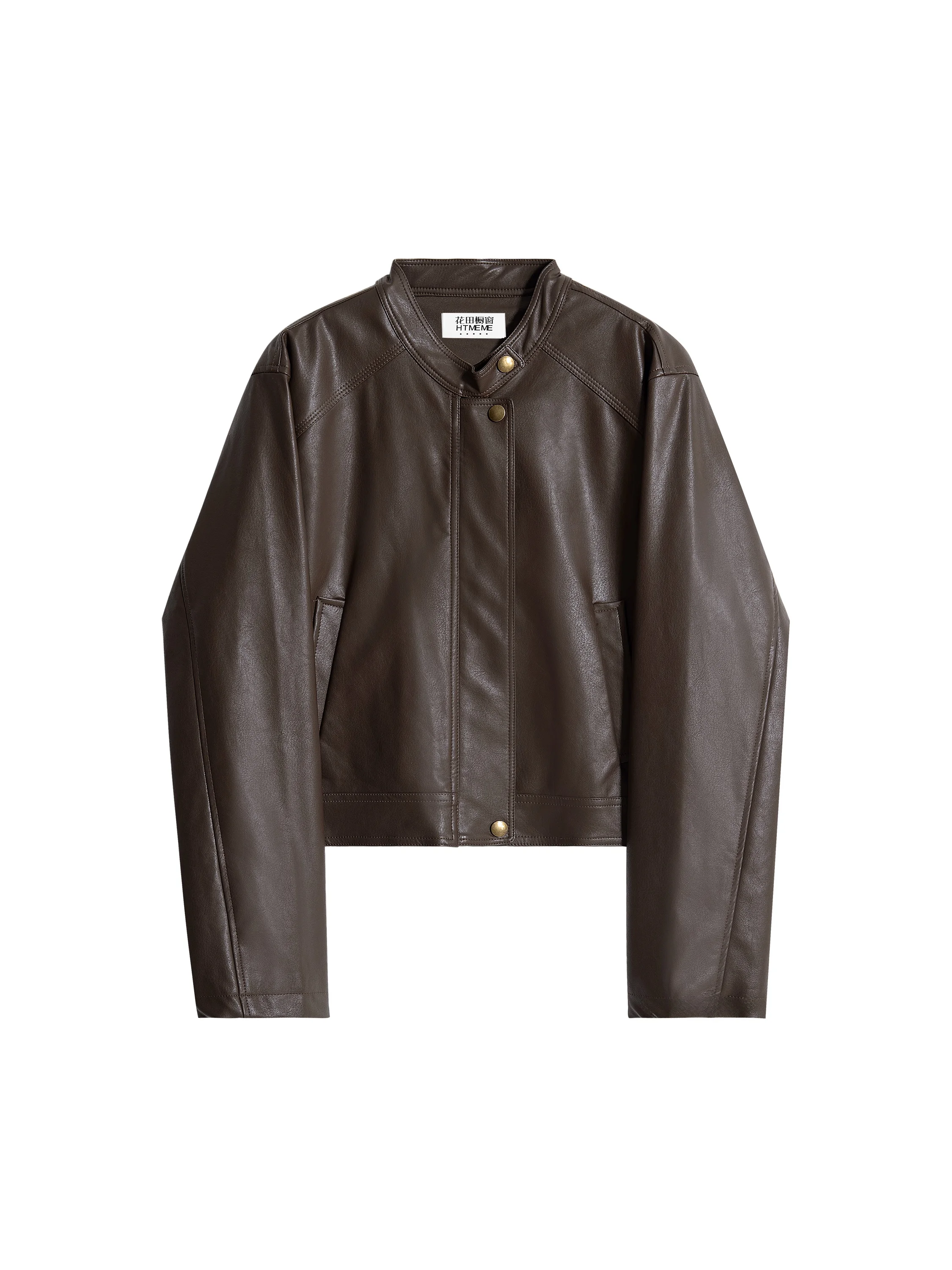 Sweet Cool Princ ort PU 가죽 자켓 여성용 심플 라운드 넥 지퍼 클로저 롱 슬리브 가을 아우터 코트