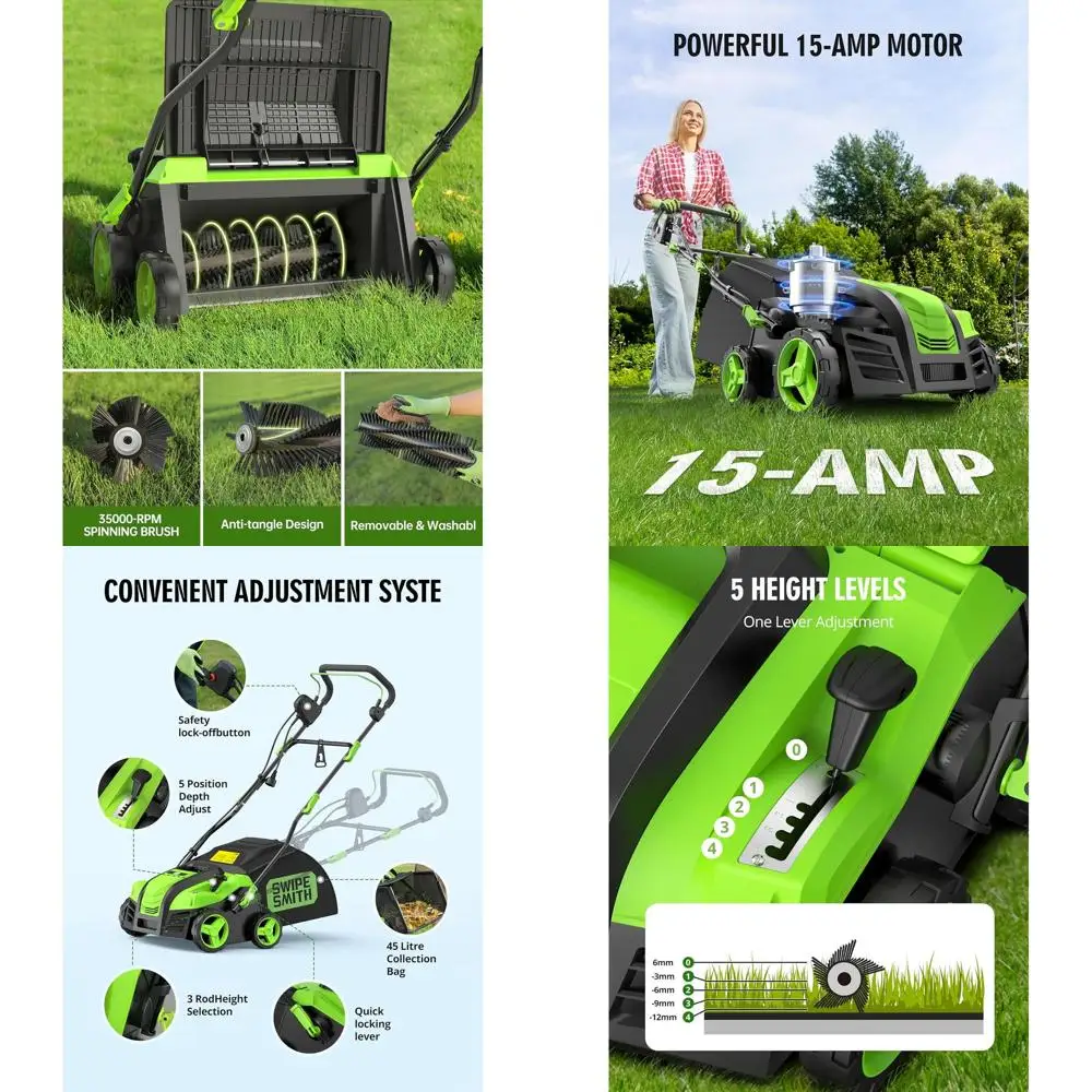 

1800W 15A Electric Lawn Sweeper with 45L Detachable Leaf Bag for Yard Maintenance