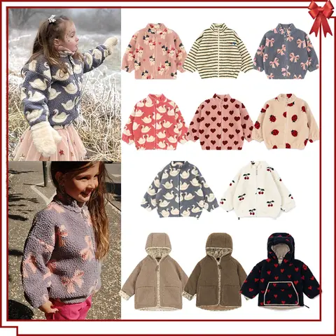 2025 Winter KS Children Cotton Lamb Wool Warm Outerwear Clothes Girls Print Coats Baby Boys Plus Fleece Jackets Kids Clothing