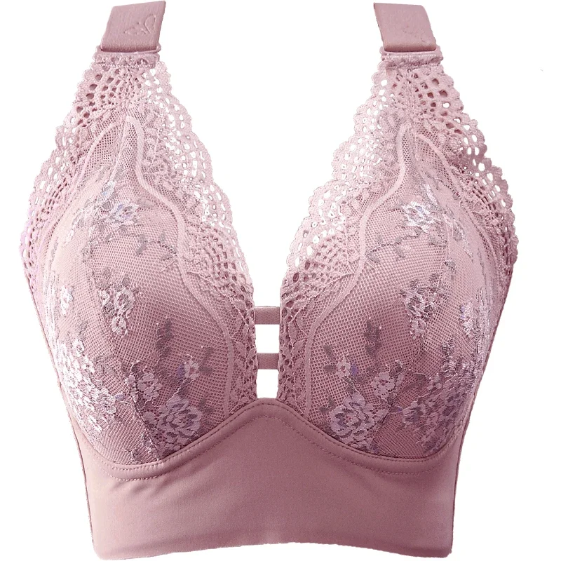 thin Plus Size No rims Underwear Female Lace Top Comfortable Push Up Hollow Out  Anti-sagging adjustable Sexy Women Bras